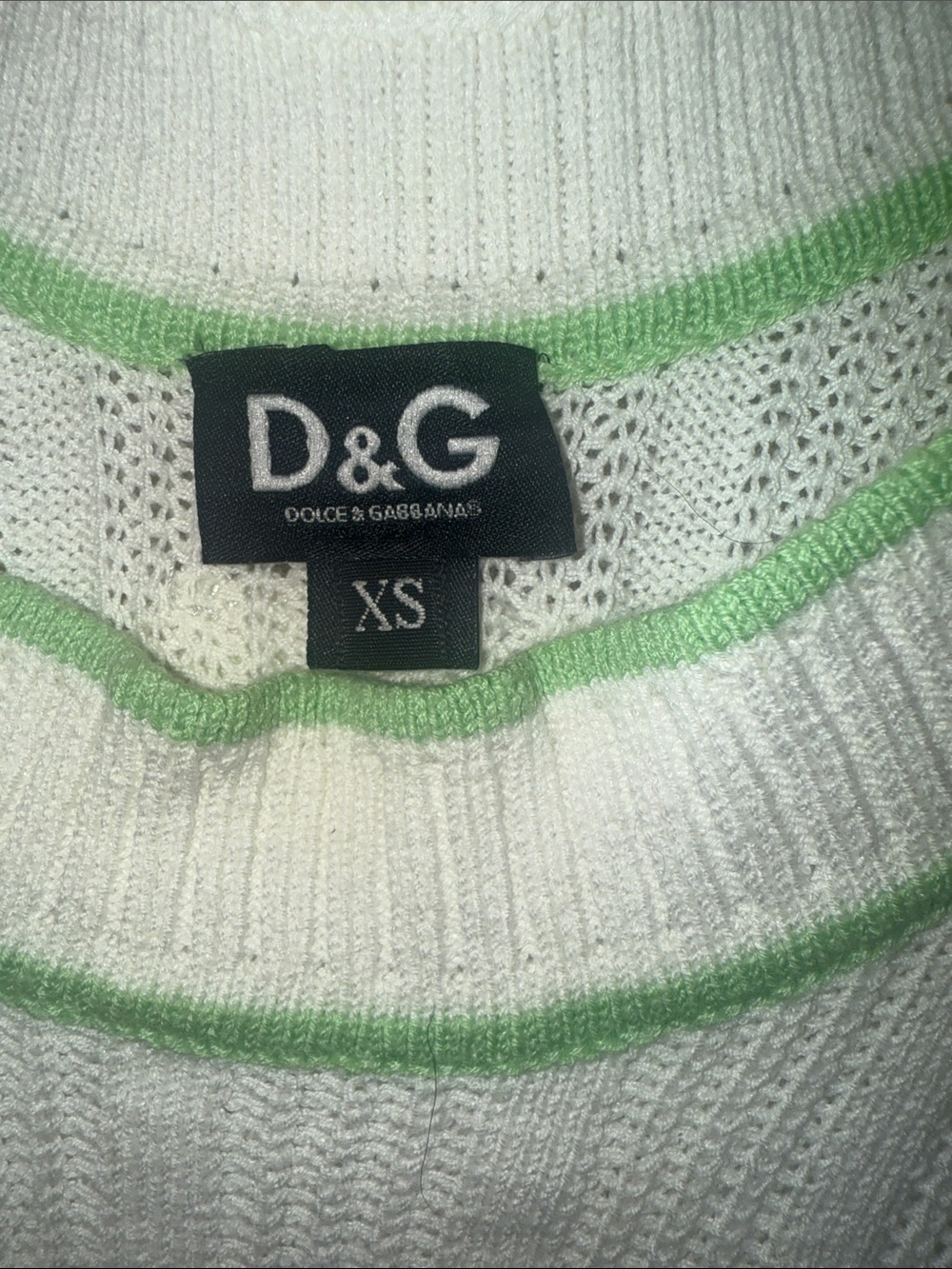 Archival Vintage D&G White Ribbed Tank with Light Green Trim and Button Details - Picture 4 of 9